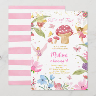 Editable Golden Fairy Birthday Inbjudningar