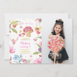 Editable Golden Fairy Birthday Photo Inbjudningar