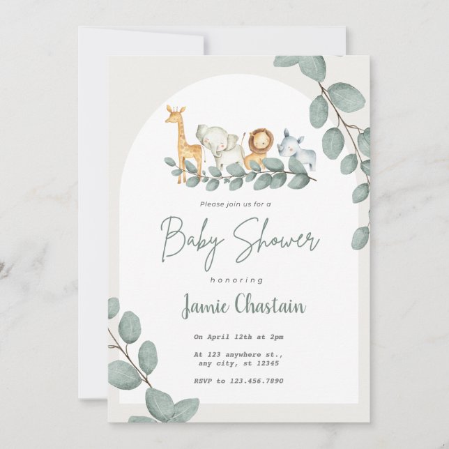 Editable Greenery Baby Shower Invitation for Boy  Inbjudningar (Framsida)