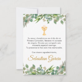 Editable Greenery First Communion på spanska Cute Tack Kort