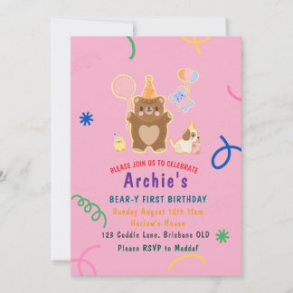 Editable Grey Bear Birthday-inbjudan Spara Datumet