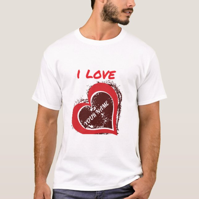 Editable Grunge Heart Love Design – Add Your Own T T Shirt (Framsida)