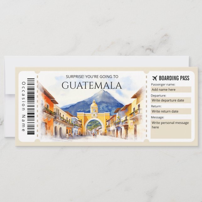 Editable Guatemala Flygplan-boardingpass Inbjudningar (Framsida)