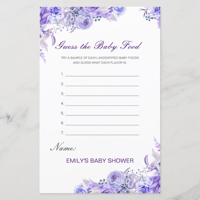 Editable Guess the Baby Food Baby Shower Game (Framsida)
