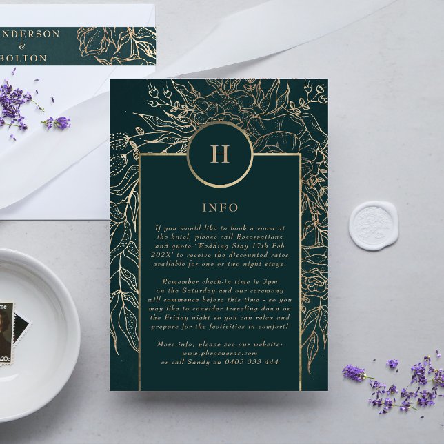 Editable Guld & Emerald Grönt Wandend Monogram Tilläggskort (DETAILS showcasing suite - additional items (bought separately))