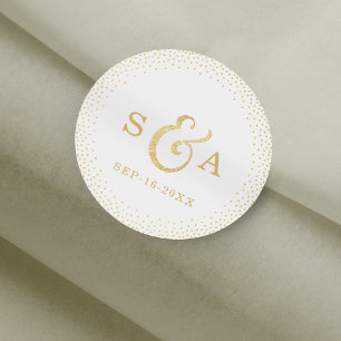 Editable guld glitter vintage bröllop monogram runt klistermärke