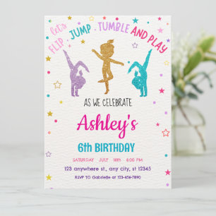 Editable Gymnastics Birthday Girl Inbjudningar