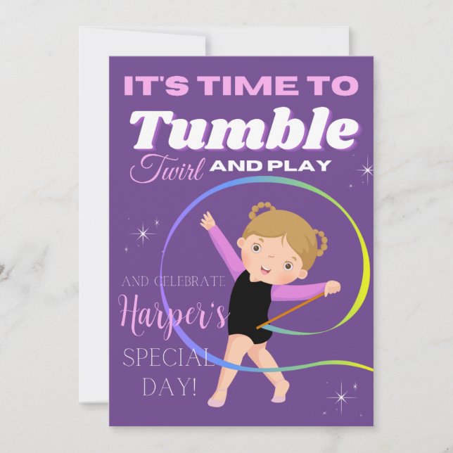 Editable Gymnastics Party Printable + Digital Inbjudningar (Framsida)