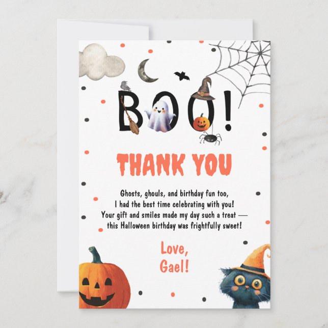 Editable Halloween Birthday Boy Party Tack Boo (Framsida)