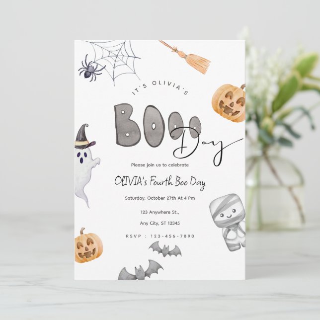 Editable Halloween Boo Day Birthday Inbjudningar (Stående Fram)