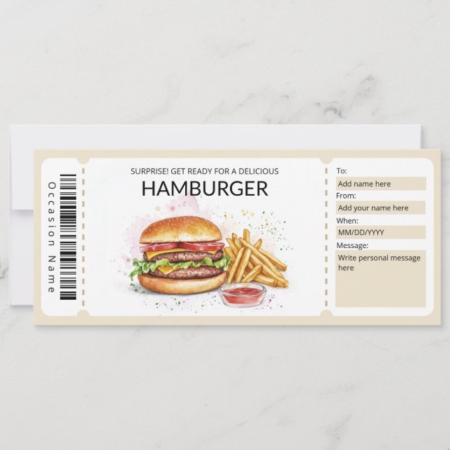 Editable Hamburger Gift Voucher-mall Inbjudningar (Framsida)