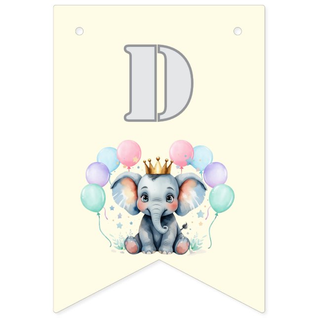 Editable Happy Birthday Banner with Cute Elephant Vimplar (Elfte flaggan)