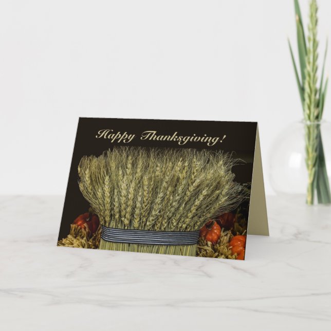 Editable Harvest Wheat Thanksgiving Hälsning Kort (Framsida)