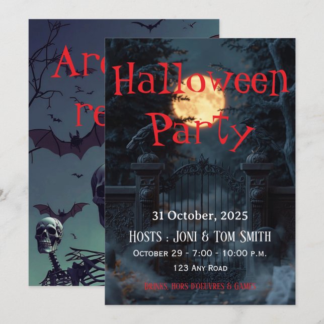 Editable Haunted Gate Halloween Party Invitation  Inbjudningar (Fram/baksida)