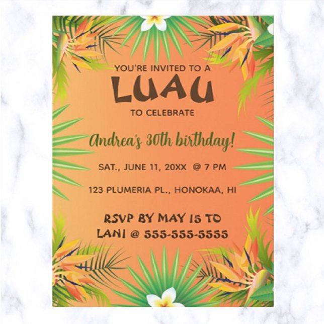 Editable Hawaiian Luau Birthday-inbjudan Inbjudningar (Party Hawaiian style!)