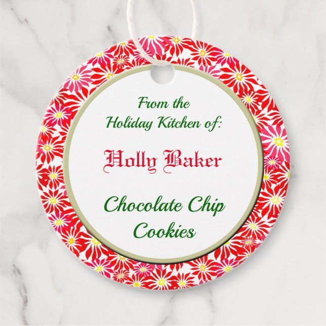 Editable Helgdag Kitchen Red Poinsettias Märkre Gåvor Etiketter (Framsida)