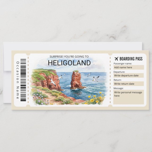 Editable Heligoland Trip Boarding Pass Ticket Inbjudningar (Framsida)