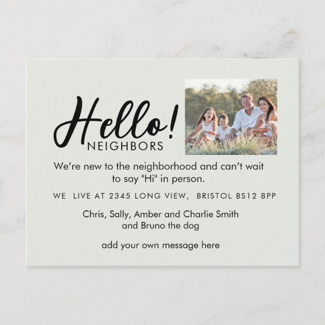 Editable "Hello Neighbor" Postcard | New Address,  Meddelande Vykort (Framsida)