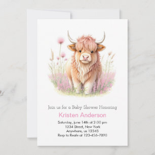 Editable Highland Cow Girl Shower Inbjudningar