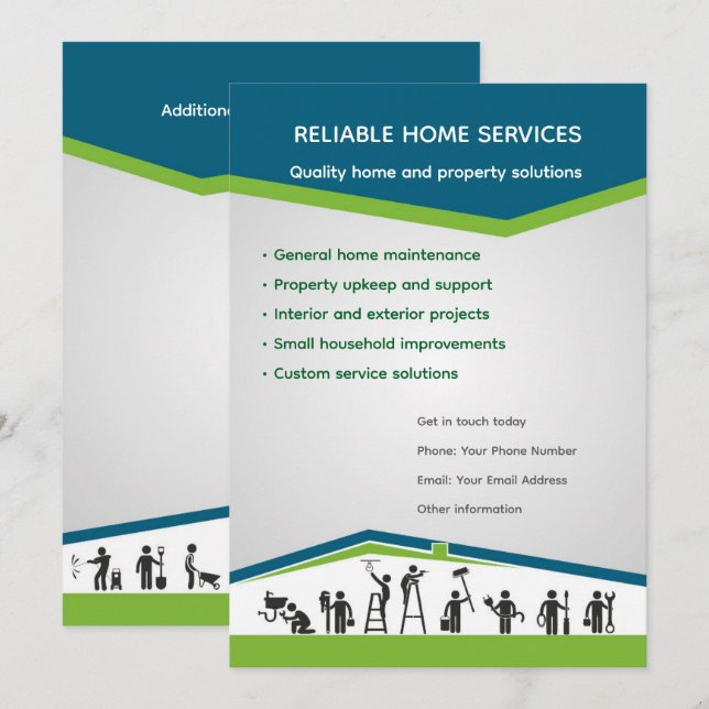 Editable Home Services Flyer Template Inbjudningar (Fram/baksida)