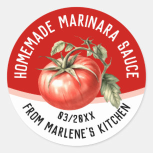 Editable homemade marinara sauce med röd tomat runt klistermärke