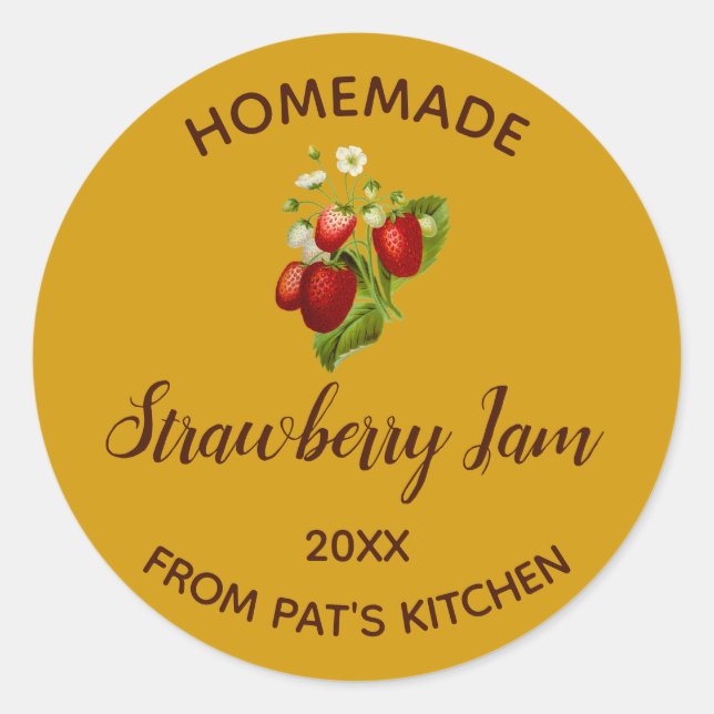 Editable Homemade Strawberry Sylt Runt Klistermärke (Framsida)