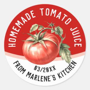Editable homemade tomatjuice med röd tomat runt klistermärke