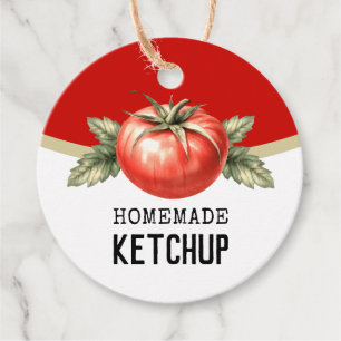 Editable homemade tomatketchup med röd tomat gåvor etiketter