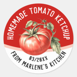 Editable homemade tomatketchup med röd tomat runt klistermärke