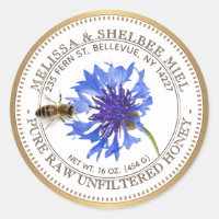 Editable Honungsprodukt Blue Flower Bee Guld Gräns