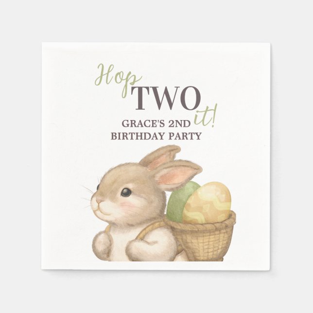 Editable Hop Two It Easter 2nd Birthday Bunny Pappersservett (Framsidan)
