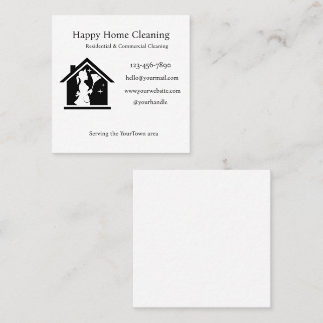 Editable House Cleaning Business Card  Fyrkantigt Visitkort (Fram/baksida)