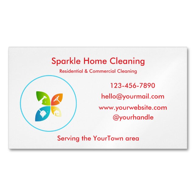 Editable House Cleaning Business Card  Magnetiska Visitkort (Framsida)