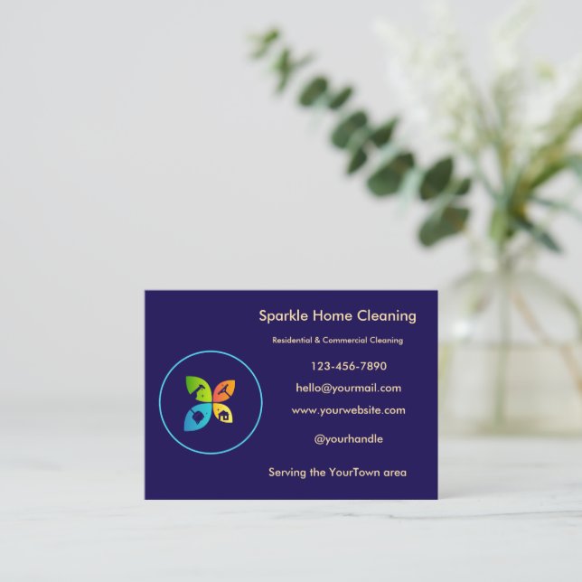 Editable House Cleaning Business Card  Visitkort (Stående Fram)