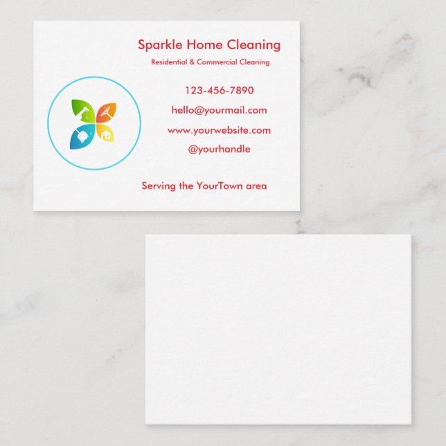 Editable House Cleaning Business Card  Visitkort (Fram/baksida)