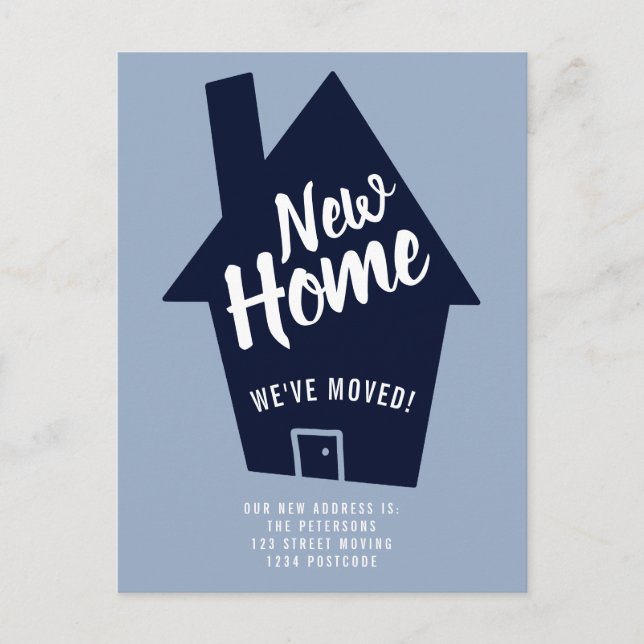 Editable house new home typography blue flytta meddelande vykort (Framsida)