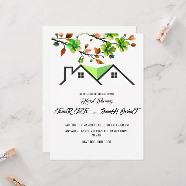 Editable House Warming Invitation, House Warming P Inbjudningar (Fram/Back In Situ)