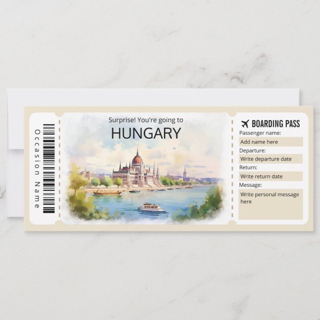 Editable Hungary Flygplan biljett, Ungern Resa Inbjudningar (Framsida)