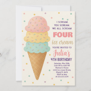 Editable Ice Cream Birthday Inbjudan