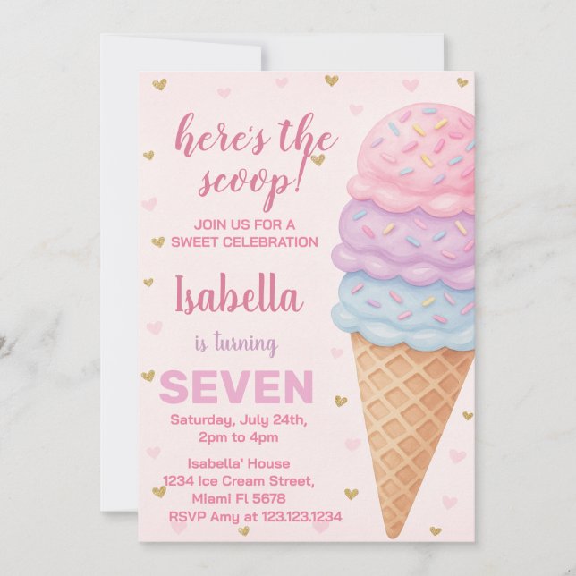 Editable Ice Cream Birthday-inbjudan Inbjudningar (Framsida)