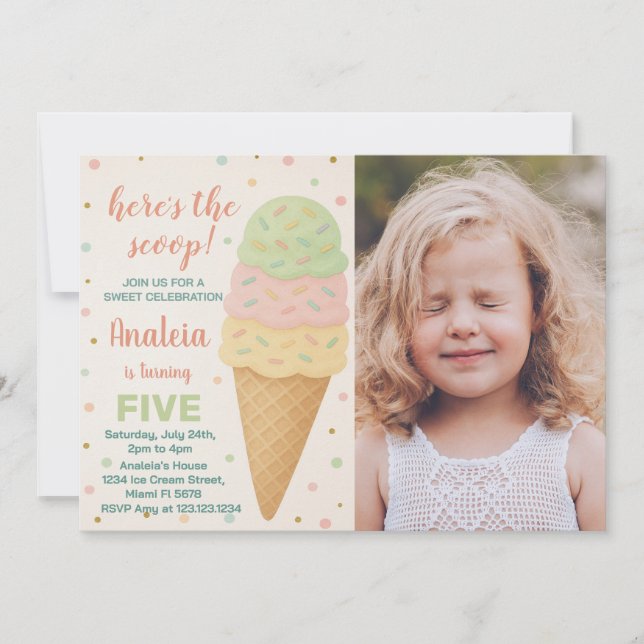 Editable Ice Cream Birthday-inbjudan Inbjudningar (Framsida)