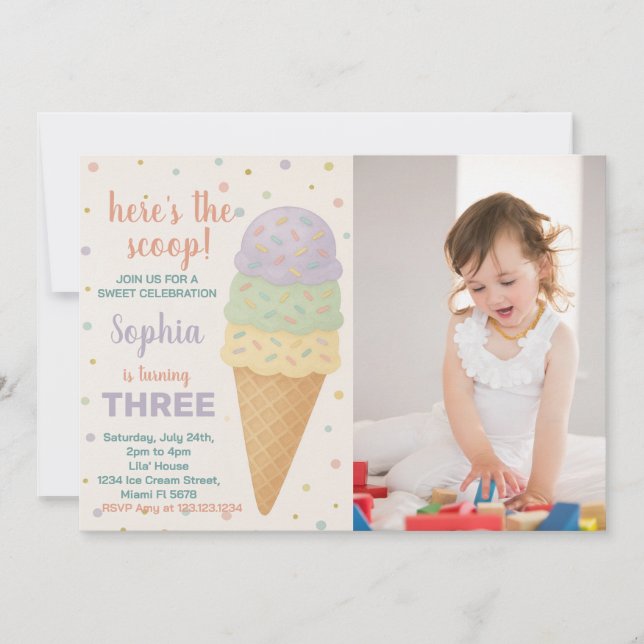 Editable Ice Cream Birthday-inbjudan Inbjudningar (Framsida)