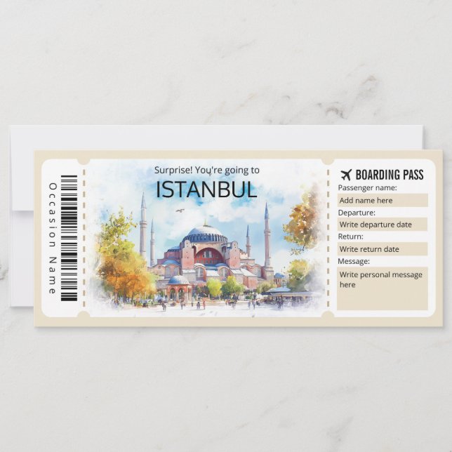 Editable Istanbul Flygplan biljett, Turkiet Resa Inbjudningar (Framsida)