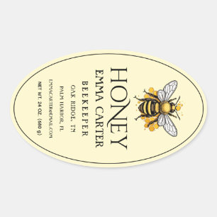 Editable Ivory 24 oz Queenline Honungsetikett Ovalt Klistermärke