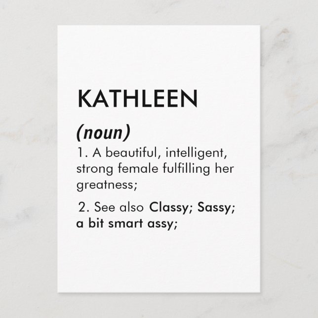 Editable Kathleen name definition, custom name Vykort (Framsida)