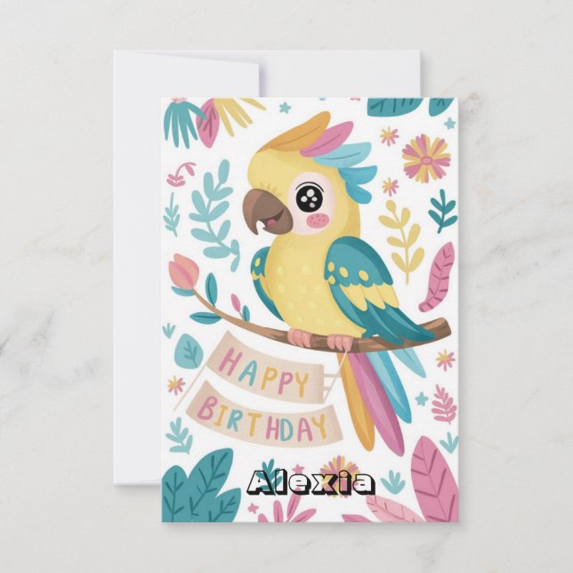 Editable Kids Parrot Digital Birthday Kort (Framsida)