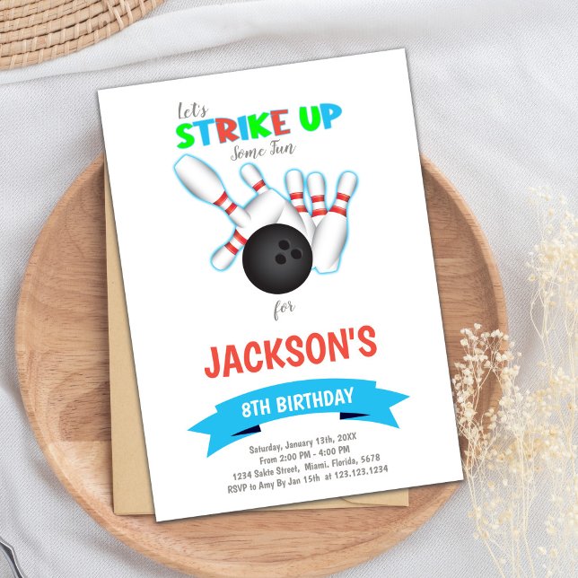 Editable Kids Party Inbjudan för pojkar eller flic (Bowling Invitations)