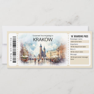 Editable Krakow Flygplan biljett Poland Boarding P Inbjudningar