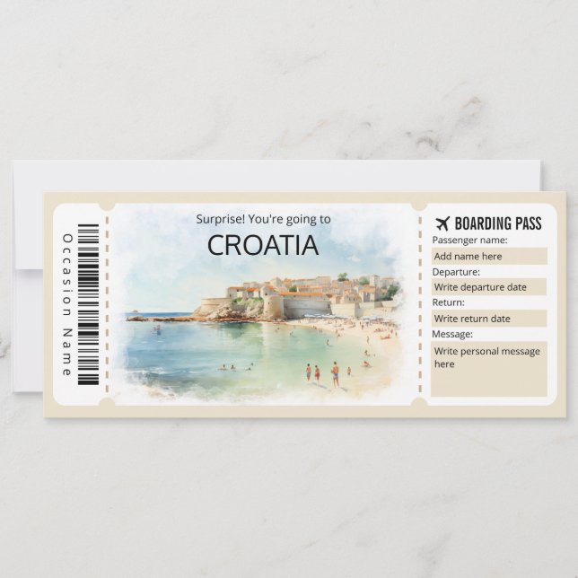 Editable Kroatien Flygplan biljett, Kroatien Resa Inbjudningar (Framsida)