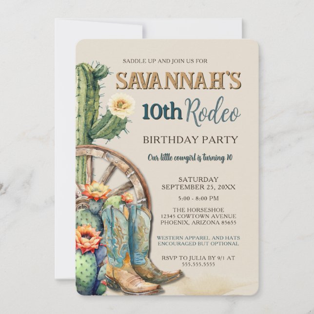 Editable Land Cowgirl Western Rodeo Birthday Inbjudningar (Framsida)